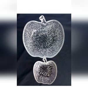 Vtg Clear Textured Italian Glass Apple Shaped 9"& 5.5" Bowl~Trinket Dish…